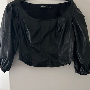 DO+BE Black Faux Leather Blouse